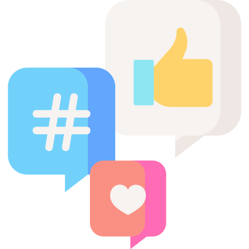 the image shows a thumb up a hashtag and a heart emoji