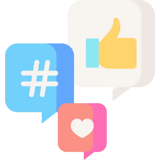 the image shows a thumb up a hashtag and a heart emoji