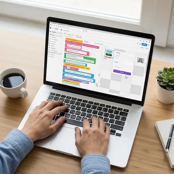 a man working on his laptop, building a website