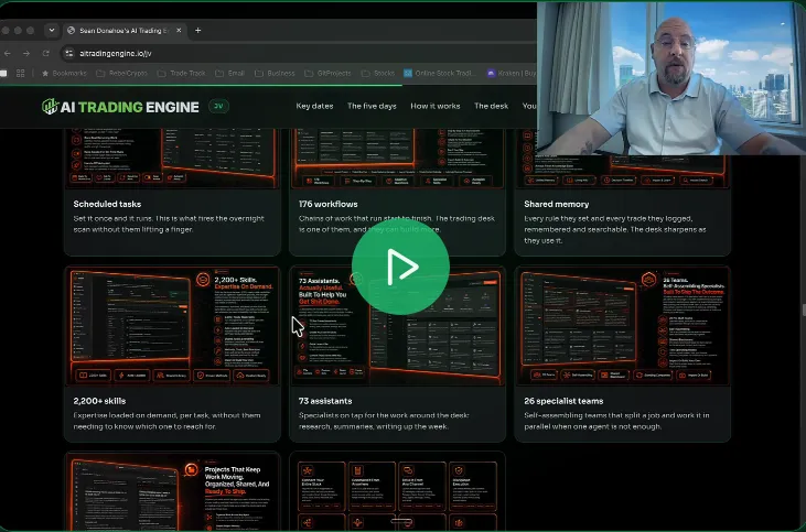 AI Trading Engine interface with video presentation